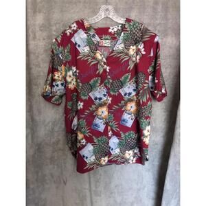 Hilo Hattie Shirt Womens XL Hawaiian Button Up‎ Tropical Floral Shoulder Pads